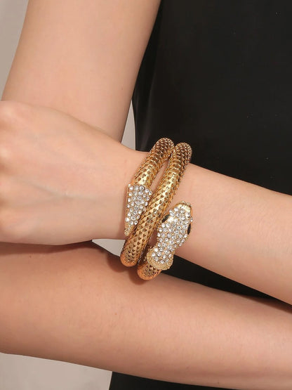 Serpenti Gold Plated & Black Rhinestone Wraparound Bracelet For Women