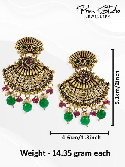 Gold-Plated Crescent Shaped Beaded Drop Earrings