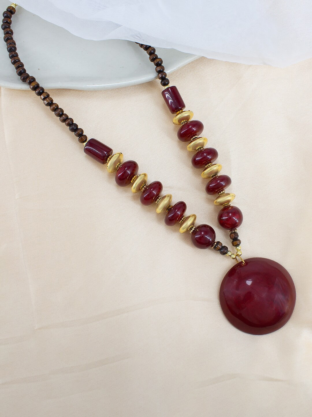 Gold Plated Red Beaded Tibetan Style Necklace