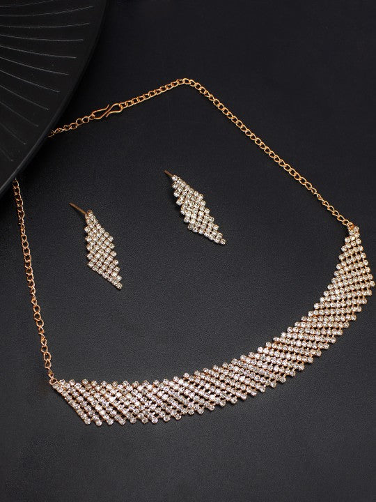 Rose Gold-Plated Cubic Zirconia-Studded Jewellery Set