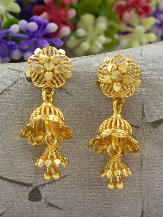 Gold-Plated Dome Shaped Drop Earrings