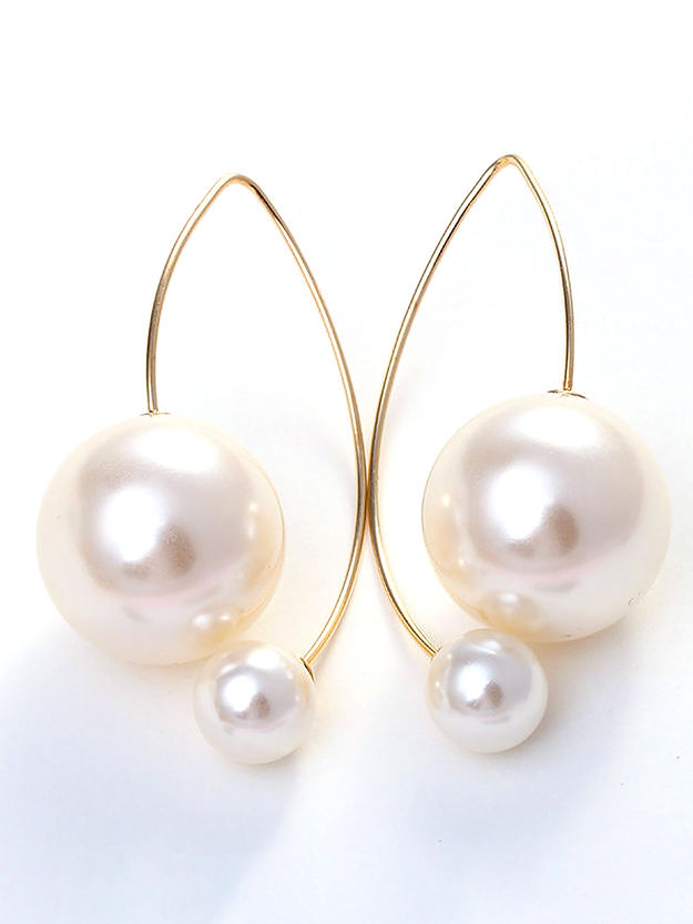 Gold Plated Drop & Double Pearl Earrings