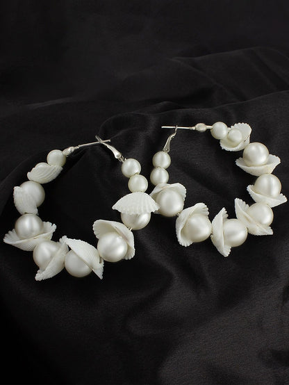 Pack Of 2 Silver Plated Faux Pearls & Shells Drop and Hoop Earrings