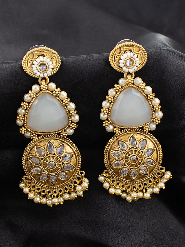 Gold Plated White Stone Studded Circular Earrings