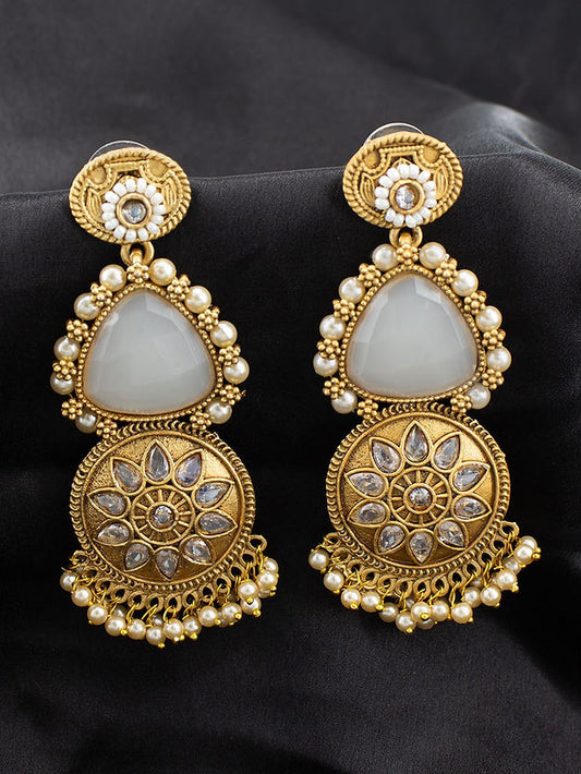 Gold Plated White Stone Studded Circular Earrings