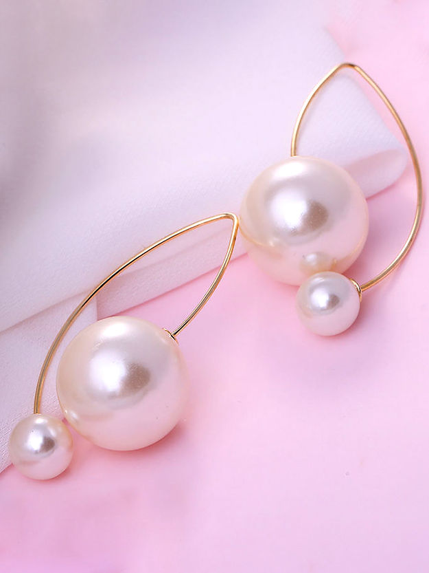 Gold Plated Drop & Double Pearl Earrings