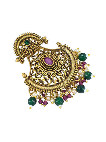 Gold-Plated Stones Studded & Beads Beaded Chandbalis Earrings