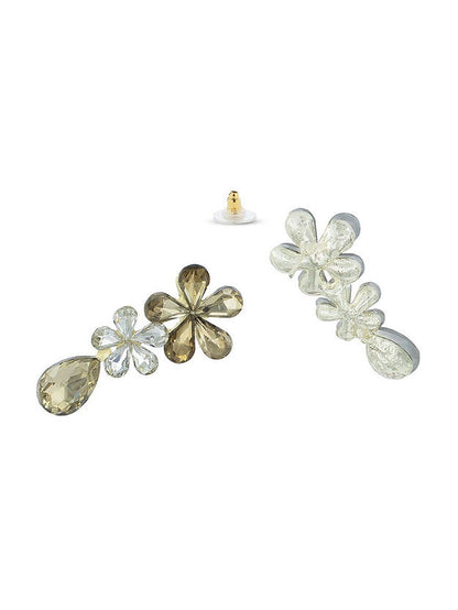 Gold-Plated Floral Stones-Studded Earrings With Ring