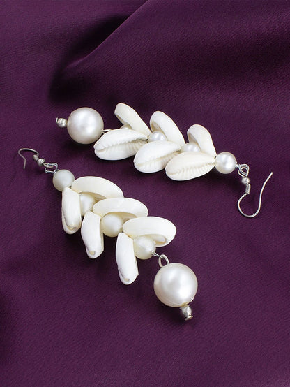 Pack Of 2 Silver Plated Faux Pearls & Shells Drop and Hoop Earrings