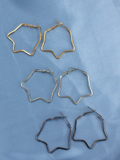 Pack Of 3 Silver Plated Star Shaped Hoop Earrings