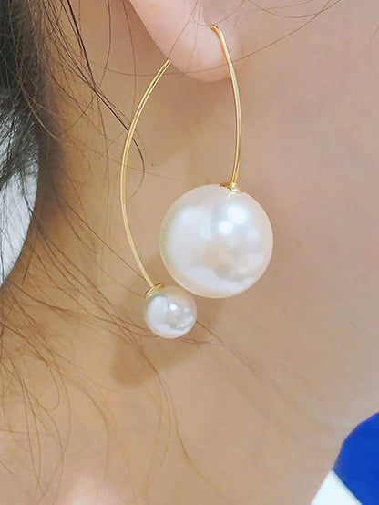 Gold Plated Drop & Double Pearl Earrings