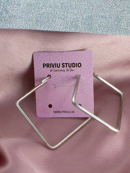 Pack Of 3 Silver-Plated Square-Shaped Hoop Earrings