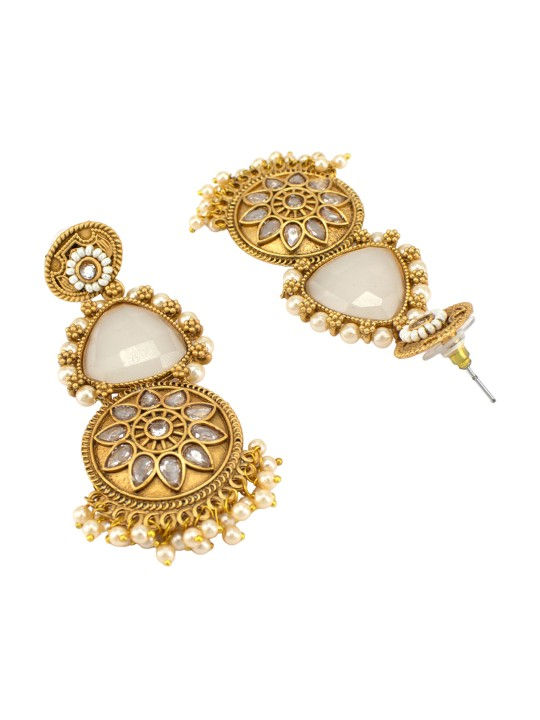 Gold Plated White Stone Studded Circular Earrings