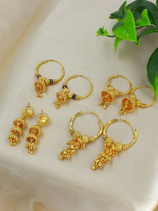 Pack Of 4 Gold Plated Classic Hoop Earrings