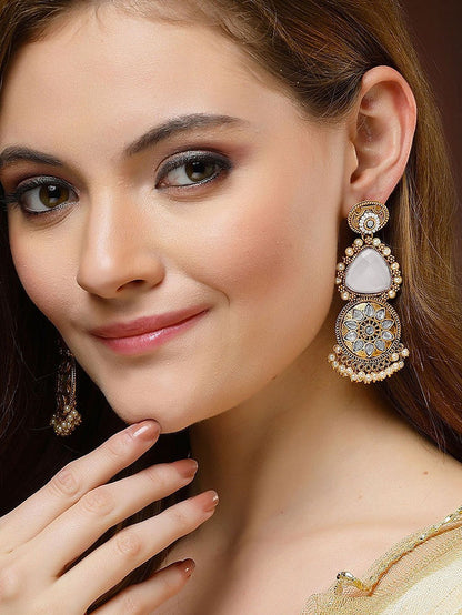 Gold Plated White Stone Studded Circular Earrings