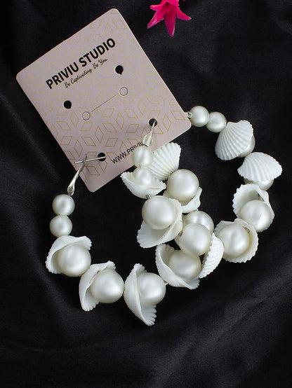 Pack Of 2 Silver Plated Faux Pearls & Shells Drop and Hoop Earrings