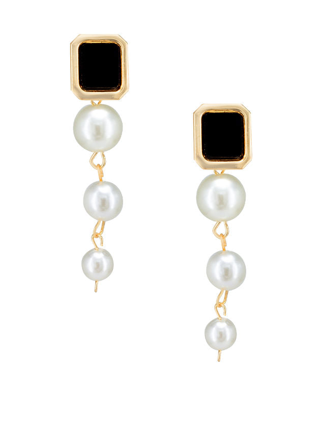 Gold Plated & Black Drop & Artificial Beads Earrings