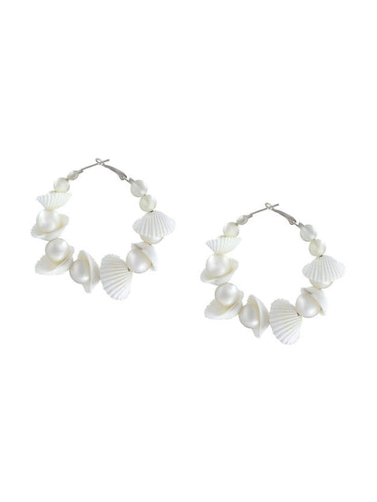 Pack Of 2 Silver Plated Faux Pearls & Shells Drop and Hoop Earrings