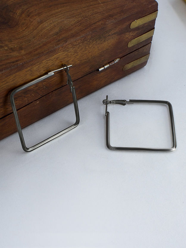 Pack Of 3 Silver-Plated Square-Shaped Hoop Earrings