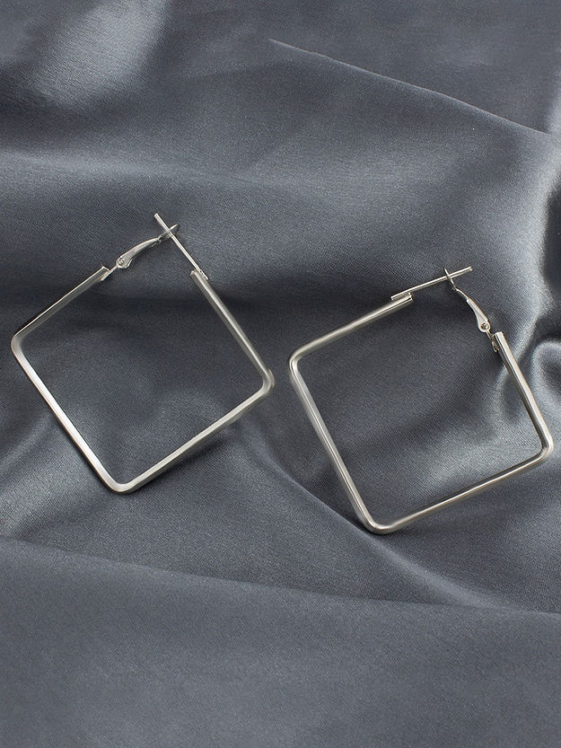 Pack Of 3 Silver-Plated Square-Shaped Hoop Earrings