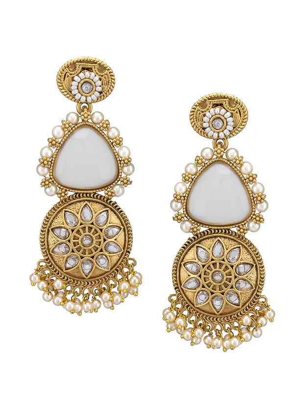 Gold Plated White Stone Studded Circular Earrings