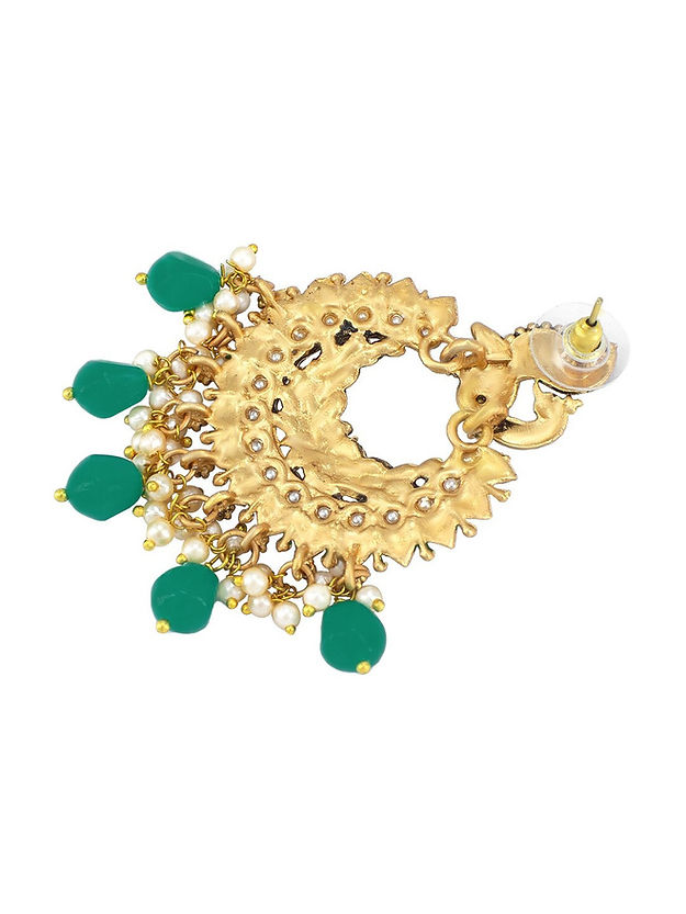 Gold-Plated Green Peacock Shaped Meenakari Chandbalis