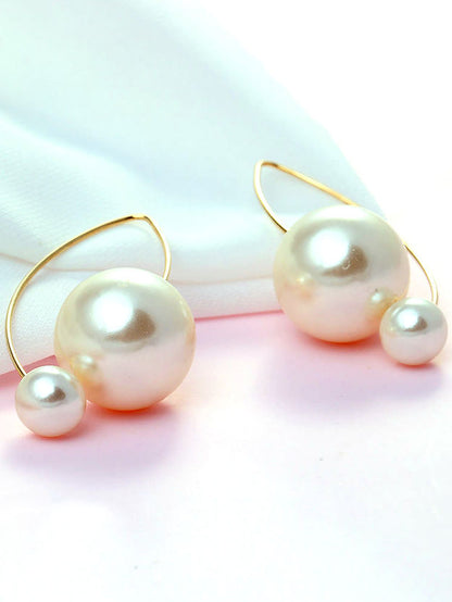 Gold Plated Drop & Double Pearl Earrings