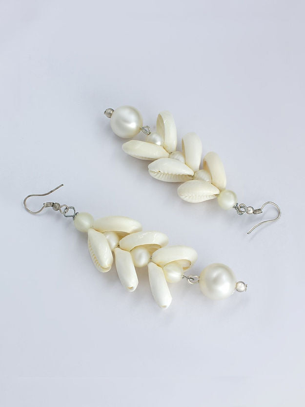 Pack Of 2 Silver Plated Faux Pearls & Shells Drop and Hoop Earrings