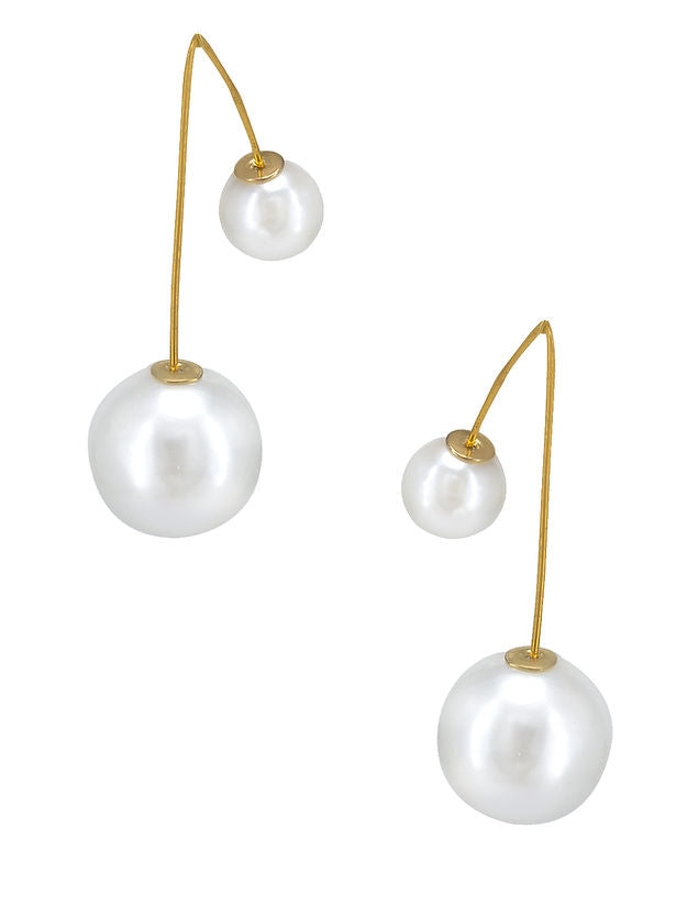 Gold Plated Drop & Double Pearl Earrings