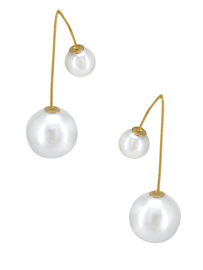 Gold Plated Drop & Double Pearl Earrings