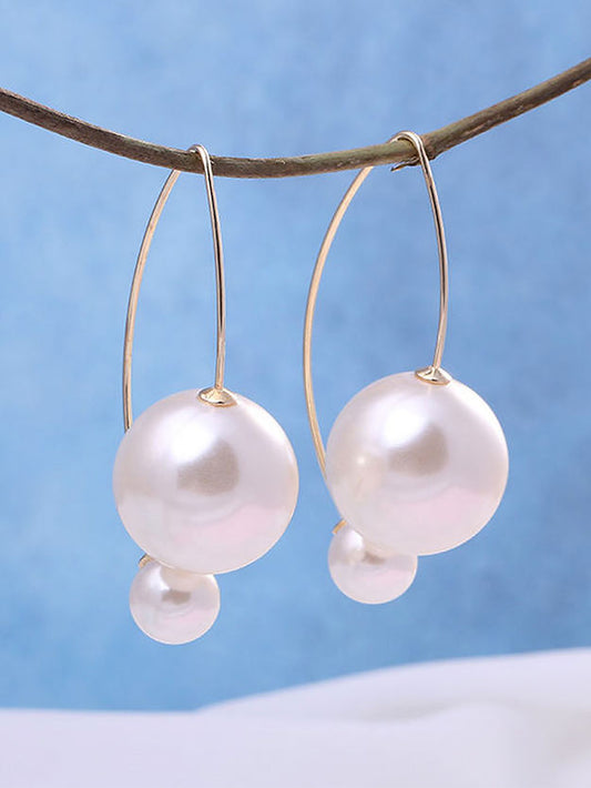 Gold Plated Drop & Double Pearl Earrings