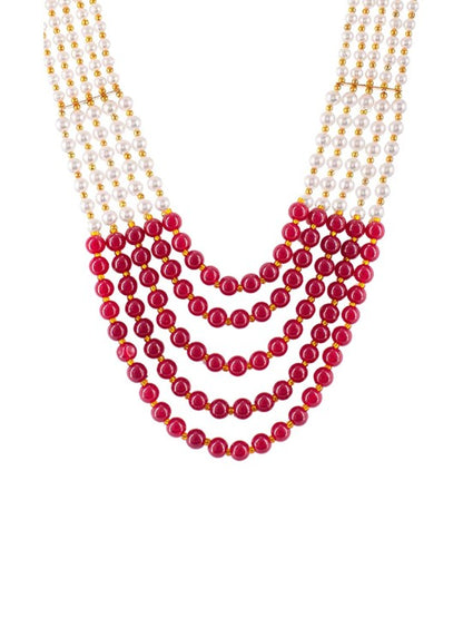 Gold Plated Pearls Beaded Layered Necklace & Earrings Set