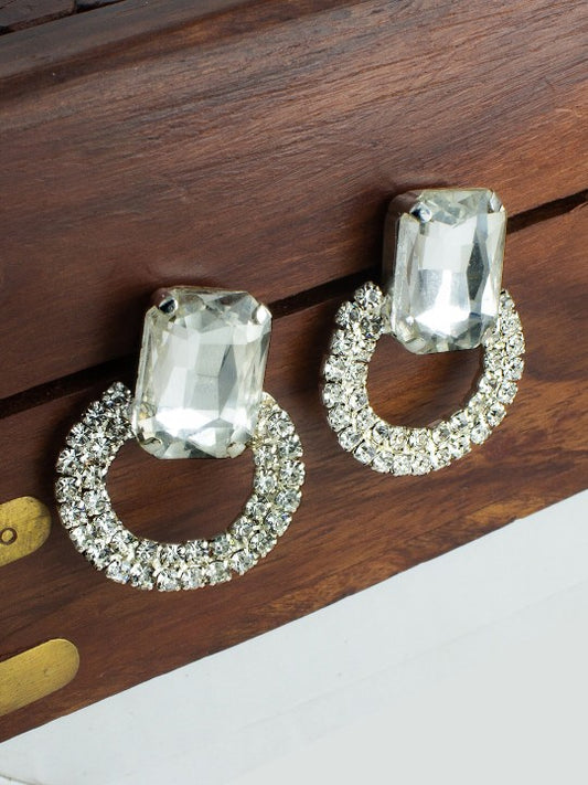 Silver Plated CZ Studded Stud Earrings