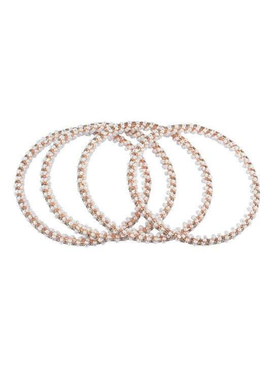 Set of 4 Rose Gold Plated White Beaded Bangles