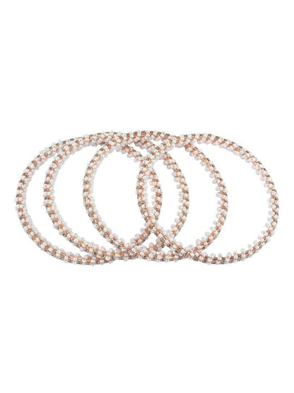 Set of 4 Rose Gold Plated White Beaded Bangles