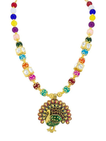 Gold-Plated & Beaded Peacock Necklace & Earrings