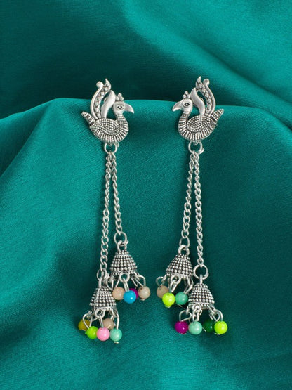 Silver Plated Peacock Shaped Jhumkas