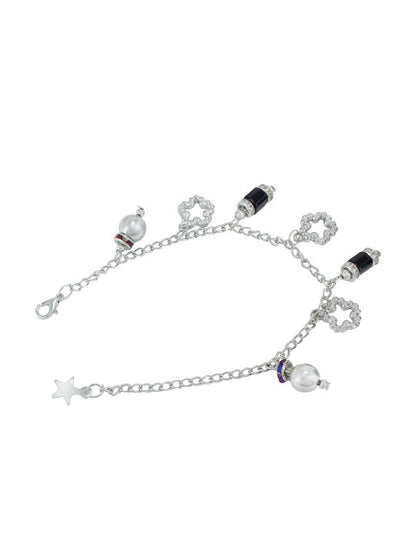 Silver-Plated Stones-Studded  Beaded Anklet For Women