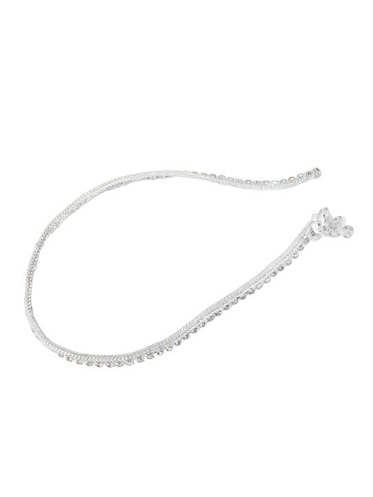 Pair of Silver-Plated AD Stone-Studded Anklet For Women