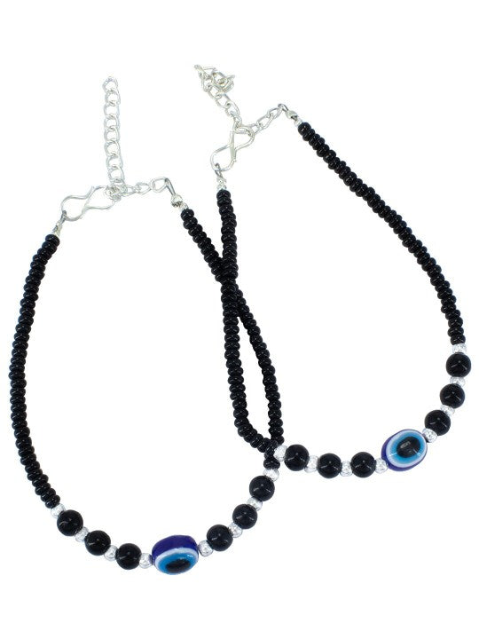 Pair of Beaded Evil Eye Anklets For Women