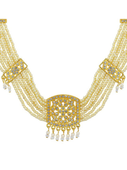 Gold Plated Stones Studded & Beaded Jewellery Set