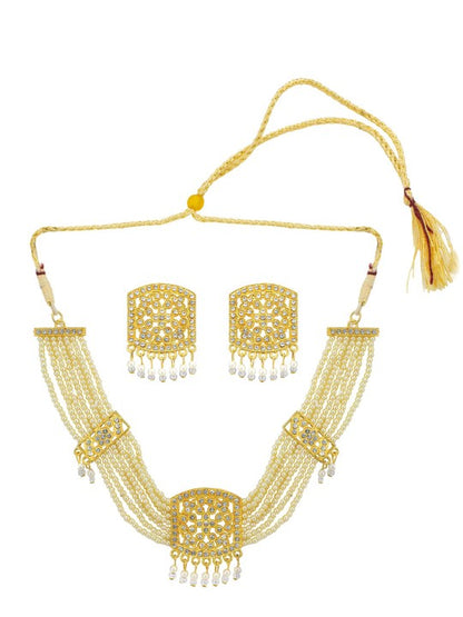 Gold Plated Stones Studded & Beaded Jewellery Set