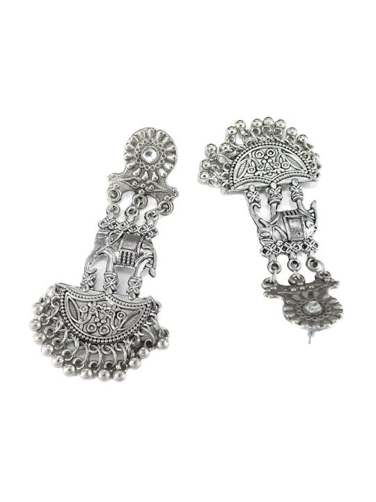 Silver Oxidised Elephant Shaped Temple Jewellery Set