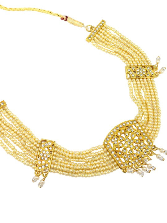 Gold Plated Stones Studded & Beaded Jewellery Set