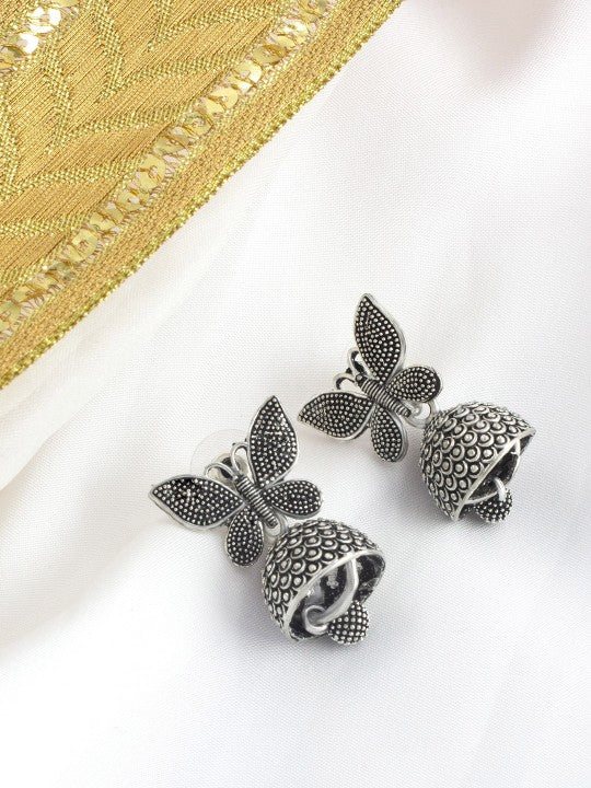 Silver Plated Butterfly Shaped Oxidised Jhumkas