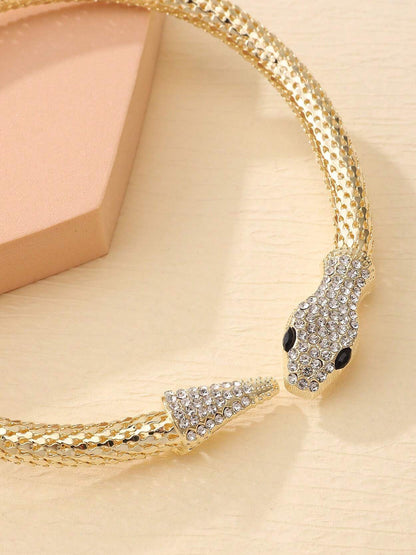 Serpent Gold Plated & Black Rhinestone Hasli Choker Necklace For Women