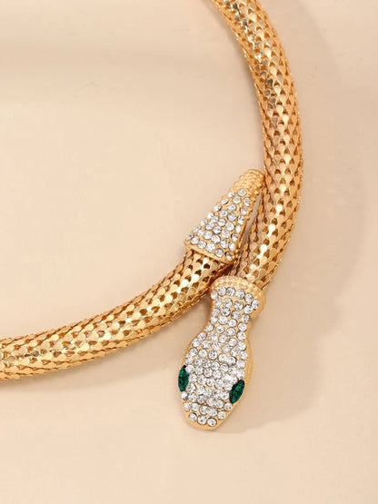 Serpent Gold Plated & Green Rhinestone Hasli Choker Necklace