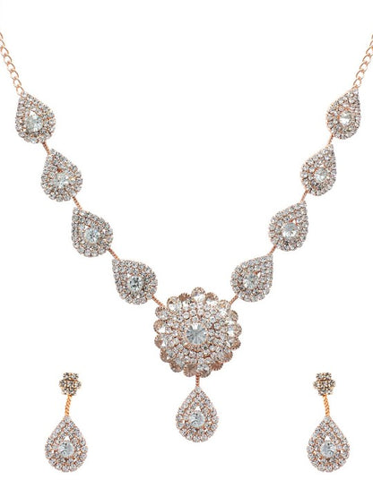 Rose Gold-Plated CZ Studded Jewellery Set