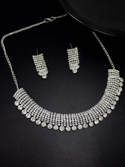 Silver-Plated Cubic Zirconia Studded Jewellery Set