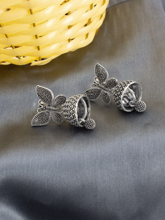 Silver Plated Butterfly Shaped Oxidised Jhumkas